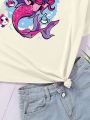 Teen Girls' Cartoon Mermaid And Letter Printed T-Shirt
