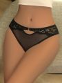 3pcs Lace Trimmed, Hollow Out Mesh Detail Triangle Panties