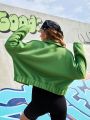 Street Sport Women's Short Green Printed Sweatshirt