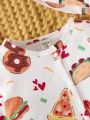 Baby Boy Jumpsuit With Hamburger, Pizza, French Fries, Donut Print