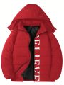 Manfinity Men's Loose-Fit Hooded Winter Coat Featuring Letter Print