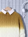 SHEIN Tween Boy Ombre Cable Knit Drop Shoulder Sweater Without Shirt