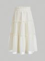 SHEIN Young Girl Loose Fit Vintage Style Ruffle Waist & Hem Asymmetric Hem Skirt With Mermaid Ruffle Detail