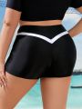 SHEIN Swim SPRTY Women's Plus-Size Color-Block Swim Shorts