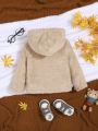 SHEIN Baby Boy Cartoon Embroidery 3D Ears Design Hooded Teddy Jacket Without Tee
