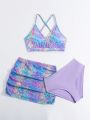 Teen Girls' Colorful Leopard Print Swimsuit Set