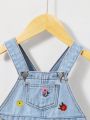 SHEIN Baby Girl Adorable Embroidered Denim Romper