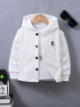 SHEIN Kids EVRYDAY Boys' (little) Letter Patch Button Front Hooded Jacket