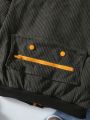 SHEIN Boys' Casual Comfortable Embroidered English Logo Fleece Baseball Jacket
