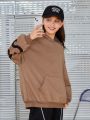 SHEIN Kids EVRYDAY Girls' Loose Fit Hooded Drop Shoulder Casual Sweatshirt With Letter Print
