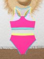 Teen Girl Color Block Mesh Patchwork Bikini Set