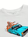 Oldvision Boys' Cartoon Car Pattern Printed Short Sleeve T-Shirt For Casual Wear, Summer