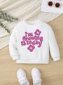 Baby Girl Floral & Slogan Graphic Thermal Lined Sweatshirt