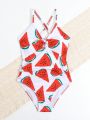 Tween Girl Watermelon Printed One Piece Swimsuit