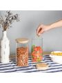 2-pack Glass Food Storage Containers with Bamboo Lid Airtight Clear Glass Food Canister for Rice, Sugar, Flour, Pasta, Cereal, Beans, Nuts 1 Gallon & 40 oz