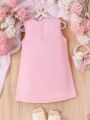 SHEIN Kids FANZEY Young Girls' Sweet & Elegant Hollow Out Flower Decorated Sleeveless Dress With A-Line Skirt