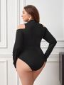 SHEIN Privé Elegant Patchwork Lace Bodysuit For Women Plus Size