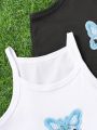 4pcs Baby Girls' Summer Embroidered Butterfly Patchwork Cami Top