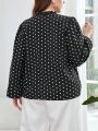 SHEIN Privé Women's Plus Size Polka Dot Lantern Sleeve Blouse