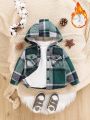 SHEIN Vintage Plaid Hooded Jacket With Fleece Lining For Baby Boys