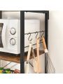 VASAGLE Kitchen Storage, Bakers Rack, Coffee Bar, 3-Tier Shelf, 6 S-Hooks, for Microwave, Spice Jars, Pots and Pans, Industrial, Rustic Brown and Black