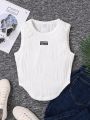 SHEIN Teen Girls' Clean Color Vest Top With Button Detailing