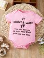 Baby Girl'S Casual Short Sleeve Romper With Letter Print For Summer