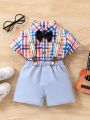 Baby Boys' Casual Colorful Plaid Gentleman Style Shirt And Suspender Shorts 2pcs/Set Outfits For Spring And Summer