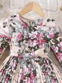 SHEIN Kids Nujoom Young Girls' Spring/Summer Floral Print Flared Sleeve And Pleated Dress