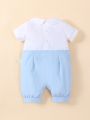 Infant Boys' Spring And Summer Color-Blocking Casual Romper Shorts, Cute And Gentleman Style