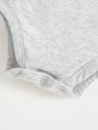 SHEIN Newborn Baby Boys' Soft Knitted Letter & Football Pattern Short Sleeve Bodysuit With Round Neckline