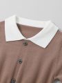 Tween Girl Contrast Trim Button Detail Sweater Dress