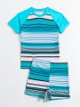 Boys' Striped Graphic Raglan Short Sleeve T-Shirt And Shorts Swimsuit Set