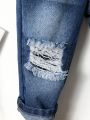 Little Girls' Casual Deep Blue Washed Ripped Jeans
