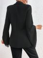 SHEIN Privé Ladies' Split Sleeve Blazer Jacket, Blazer With Lace Detail