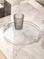 1pc Diamond Texture Tray, Modern Double Handle Round Tray, For Home Use