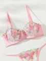 SHEIN Women Floral Embroidery Mesh Lingerie Set