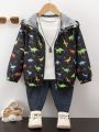 SHEIN Toddler Boys' Casual Dinosaur Printed Long Sleeve Jacket For Spring And Autumn