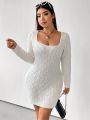 SHEIN MOD Plus Square Neck Cable Knit Bodycon Sweater Dress