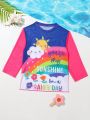 Young Girls' Cartoon Printed Sun Protection Cover-Up Top