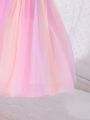SHEIN Kids CHARMNG Young Girl'S Princess Style Romantic 3d Flora Rose Ombre Mesh Dress