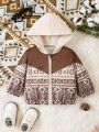 Stylish Baby Boy'S Geometric Printed Hooded Jacket In Color Block