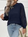 SHEIN LUNE Women's Hollow Out Knit Patchwork Lantern Sleeve Sweater