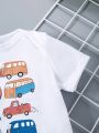 Baby Boys' Adorable Short Sleeve Romper With Cartoon Car Print