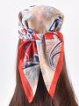1pc Women's Multicolor Paisley & Cashew Pattern Printed Scarf, Elegant Silk Shawl For Travel, Party And Evening