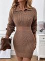 Solid Colored Sweater Dress With Drop Shoulder Sleeves