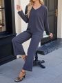 Women'S V-Neck Long Sleeve Top & Bell Bottom Pants Set