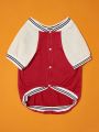 PETSIN 1pc Red Baseball Style Color Block Sweater Pet Cardigan
