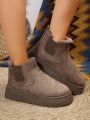 Women's Elastic Slip-on Short Snow Boots, Thickened Plush Bread Shoes, Anti-slip And Warm For Winter