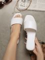 Ladies' Solid Color Open Toe Flat Sandals With Ankle Strap